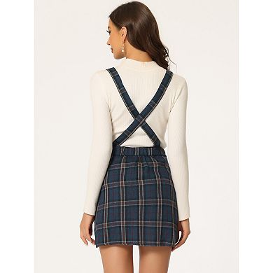 Women's Pinafore Overall Dress Checks Adjustable Strap Suspender Skirt