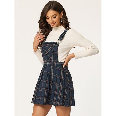 Women's Pinafore Overall Dress Checks Adjustable Strap Suspender Skirt
