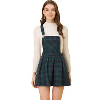 Women's Pinafore Overall Dress Checks Adjustable Strap Suspender Skirt
