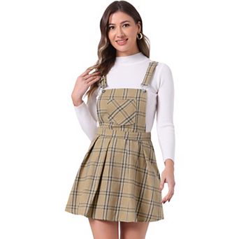 Women's Pinafore Overall Dress Checks Adjustable Strap Suspender Skirt