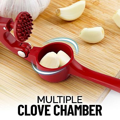 Zulay Kitchen Premium Garlic Press Set - Silicone Garlic Peeler & Brush