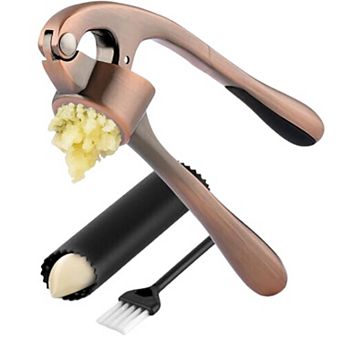 Zulay Kitchen Premium Garlic Press Set - Silicone Garlic Peeler & Brush