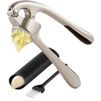 Zulay Kitchen Premium Garlic Press Set - Silicone Garlic Peeler & Brush