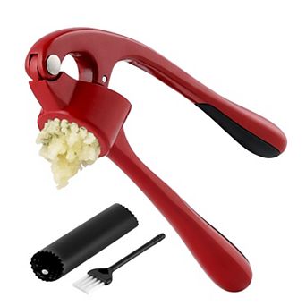Zulay Kitchen Premium Garlic Press Set - Silicone Garlic Peeler & Brush