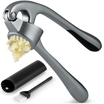 Zulay Kitchen Premium Garlic Press Set - Silicone Garlic Peeler & Brush