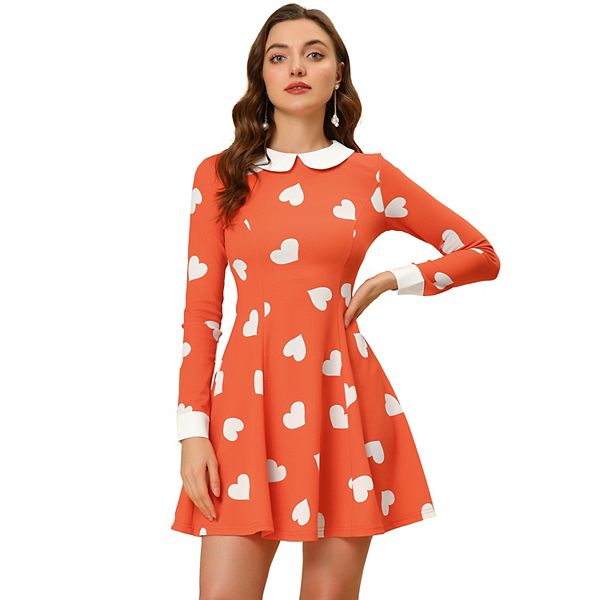 Womens Polka Dots Contrast Collar A Line Dress 0114