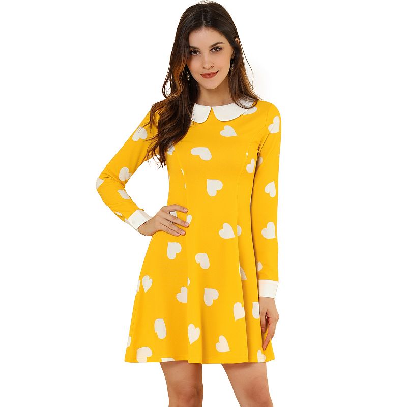 yellow polka dot dress white collar
