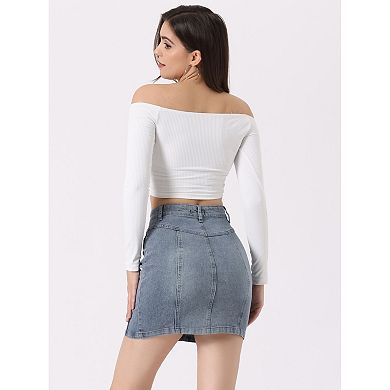 Women's Denim Skirts Zip Front Slim Fit High Waist Mini Jean Skirt