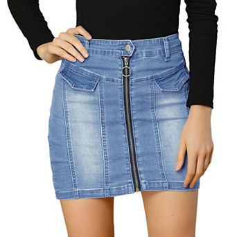 Women's Denim Skirts Zip Front Slim Fit High Waist Mini Jean Skirt