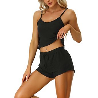 Women's Pajama Sleeveless Crop Tank Tops and Shorts Lounge Set