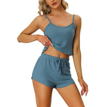 Women's Pajama Sleeveless Crop Tank Tops and Shorts Lounge Set