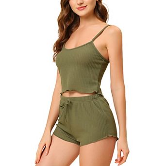 Women's Pajama Sleeveless Crop Tank Tops and Shorts Lounge Set