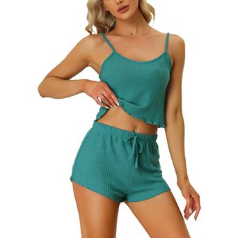 Women's Pajama Sleeveless Crop Tank Tops and Shorts Lounge Set
