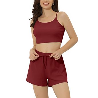 Women's Pajama Sleeveless Crop Tank Tops and Shorts Lounge Set
