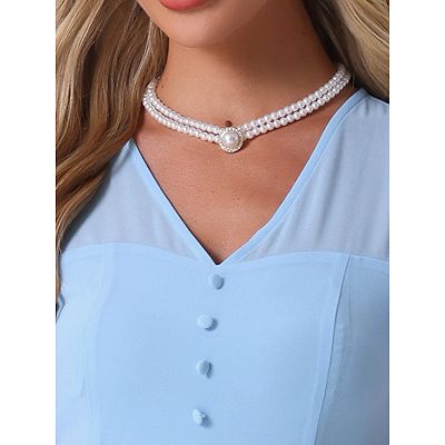 Women's Vintage Chiffon Dress For Women's V Neck Cap Sleeve Elegant A-line  Dresses