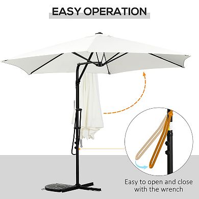 Outsunny 10ft Cantilever Umbrella W/ Cross Base Switch With Wrench, White