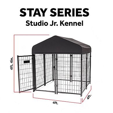 Lucky Dog STAY Series Studio Jr. 4 x 4 x 4.3 Foot Roofed Steel Dog Kennel, Grey