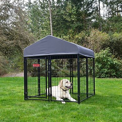 Lucky Dog STAY Series Studio Jr. 4 x 4 x 4.3 Foot Roofed Steel Dog Kennel, Grey