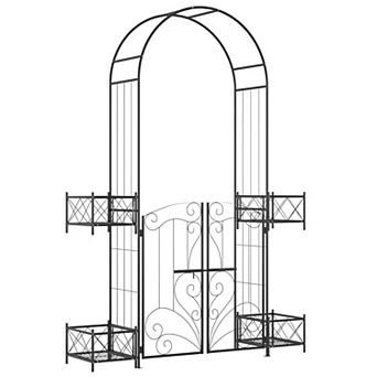 Outsunny Garden Gate Arbor Wedding Arch with Heart Doors Planters, Black