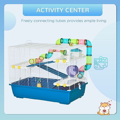 PawHut 31" Extra Large Hamster Cage with Tubes and Tunnels, 4 Tier Small Animal Cage with Portable Carry Handles, Rat Gerbil Cage with Water Bottle, Food Dish, Exercise Wheel