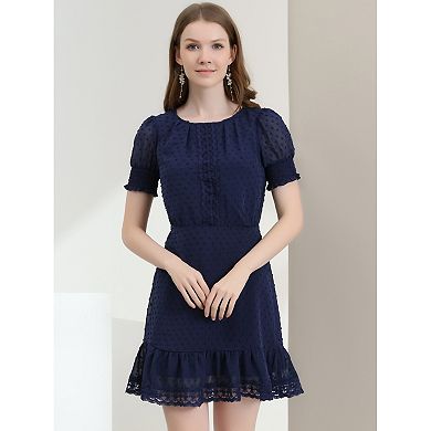 Women's Short Sleeve Ruffle Hem Chiffon Dress