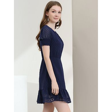 Women's Short Sleeve Ruffle Hem Chiffon Dress