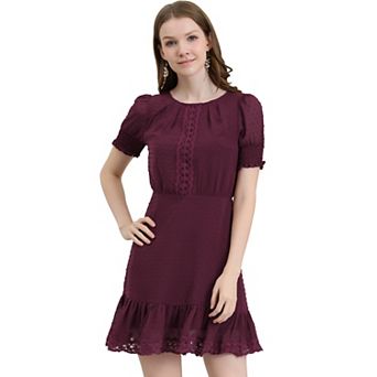 Women's Short Sleeve Ruffle Hem Chiffon Dress