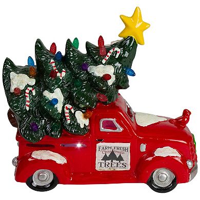 8" Red LED Lighted Vintage Truck Hauling Christmas Tree