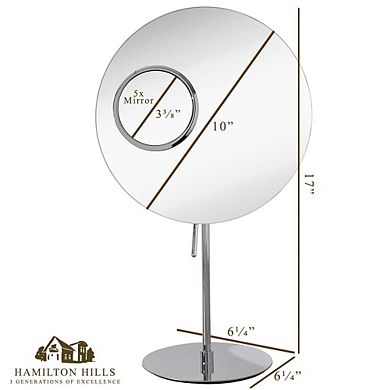 Adjustable Arm Dual Magnification Round Mirror for Vanity Table Top