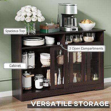 HOMCOM Modern Kitchen Storage Sideboard, Buffet Cabinet, Sliding Glass Doors Cupboard with Adjustable Shelf, Dark Brown