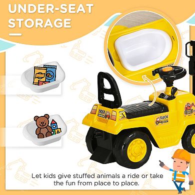 Aosom Sit and Scoot Ride-on Toy with Forklift Operation, Construction Toys for Kids with Under Seat Storage, Forklift Toy for 3-Year-Old Boys & Girls, Imagination Toys
