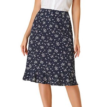Women's Floral Prints Ruffle Hem Elastic Waist Split Midi Skirt
