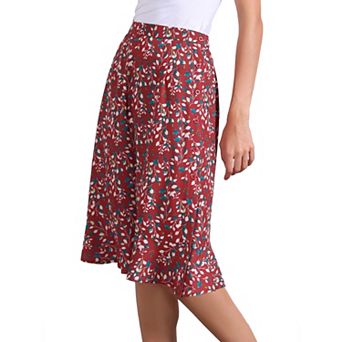 Women's Floral Prints Ruffle Hem Elastic Waist Split Midi Skirt