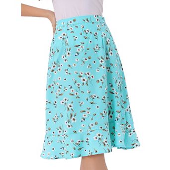 Women's Floral Prints Ruffle Hem Elastic Waist Split Midi Skirt