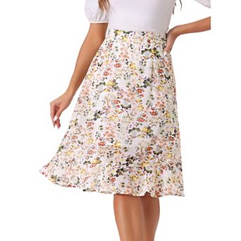 Women's Floral Prints Ruffle Hem Elastic Waist Split Midi Skirt
