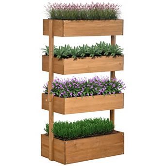 Outsunny Vertical Garden Planter, Wooden 4 tier Planter Box, Self-Draining with Non-Woven Fabric for Outdoor Flowers, Vegetables & Herbs