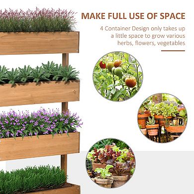 Outsunny Vertical Garden Planter, Wooden 4 Tier Planter Box, Self-Draining with Non-Woven Fabric for Outdoor Flowers, Vegetables & Herbs