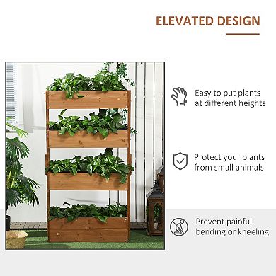 Outsunny Vertical Garden Planter, Wooden 4 Tier Planter Box, Self-Draining with Non-Woven Fabric for Outdoor Flowers, Vegetables & Herbs