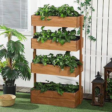 Outsunny Vertical Garden Planter, Wooden 4 Tier Planter Box, Self-Draining with Non-Woven Fabric for Outdoor Flowers, Vegetables & Herbs