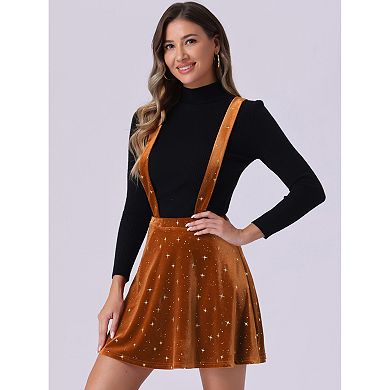 Women's Velvet Star Printed Adjustable Strap High Waist Suspender Skirt