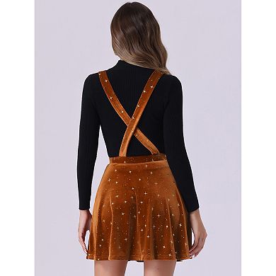 Women's Velvet Star Printed Adjustable Strap High Waist Suspender Skirt