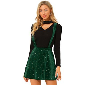 Women's Velvet Star Printed Adjustable Strap High Waist Suspender Skirt