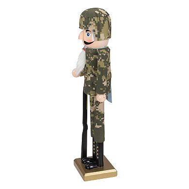 15" Beige and Green Army Soldier in Fatigues Christmas Nutcracker