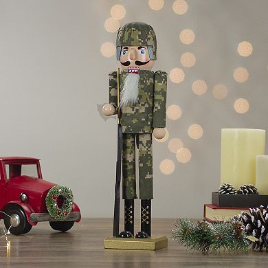 15" Beige and Green Army Soldier in Fatigues Christmas Nutcracker