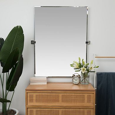 Wall Mirror With Squared Wall Brackets Frameless Bathroom Mirror Adjustable & Tilting