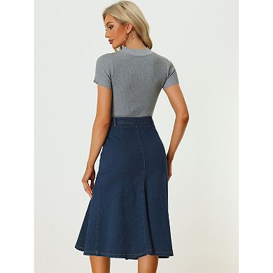 Casual Denim Skirt for Women's High Waisted A-Line Flared Midi Skirts