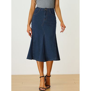 Casual Denim Skirt for Women's High Waisted A-Line Flared Midi Skirts