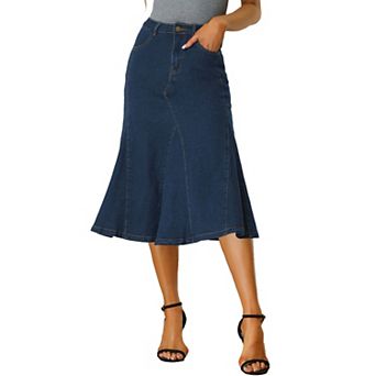 Casual Denim Skirt For Women's High Waisted A-line Flared Midi Skirts