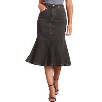 Casual Denim Skirt For Women's High Waisted A-line Flared Midi Skirts