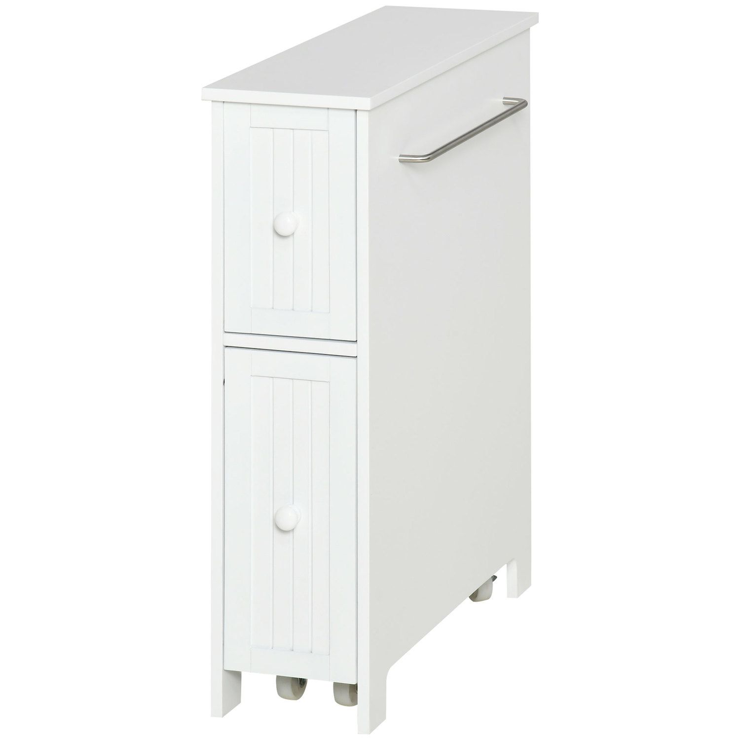 HOMCOM Wood Rolling Bathroom Side Storage Cabinet, White